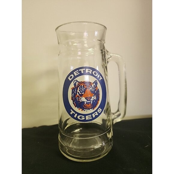 Vintage Detroit Tigers MLB Baseball Glass Beer Stein Mug Cup 7" Tall - Picture 1 of 4